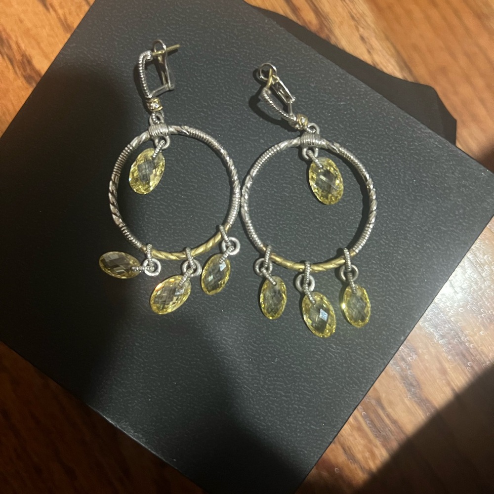 Judith Ripka sterling silver citrine chandelier dangling earrings